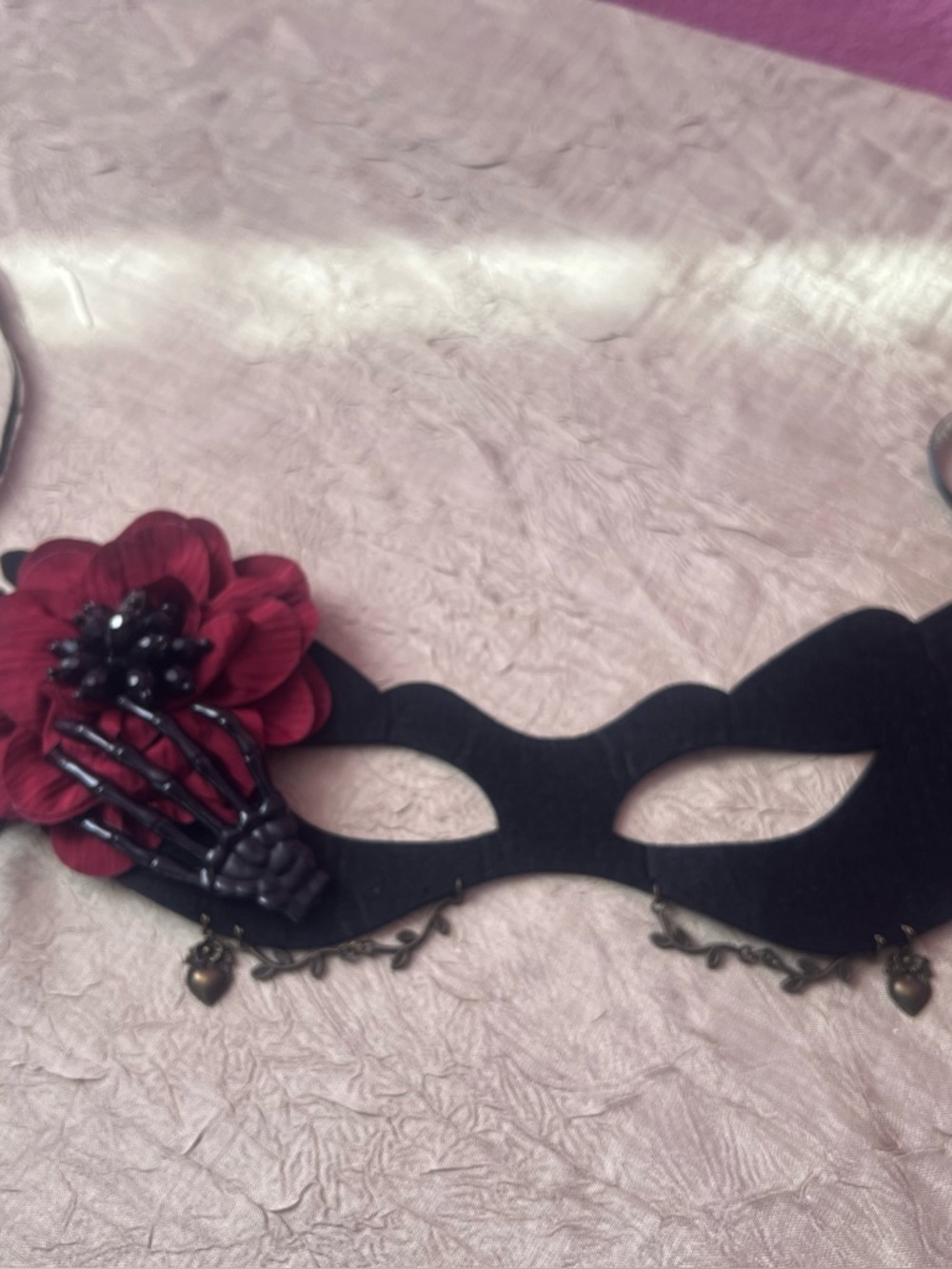 Black Lace Eye Mask Bra with Red Flower Accent - Women's Intimates